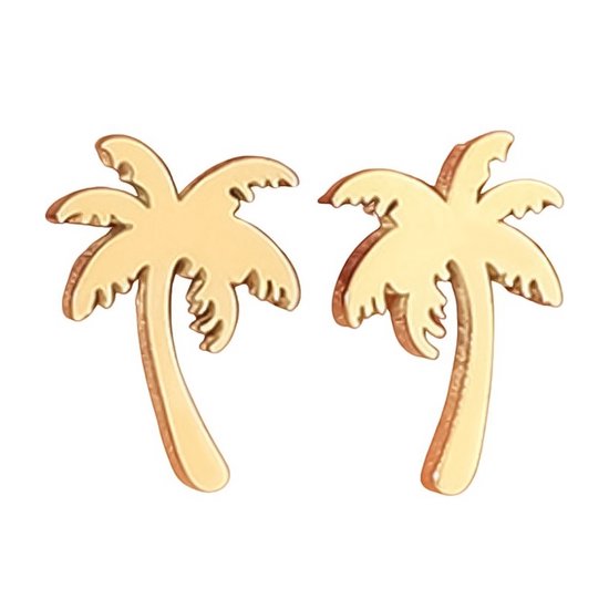 Marama - oorknopjes Palmtrees Gold - RVS - gold plating - nikkelvrij - kleine oorbellen - dames - meisjes