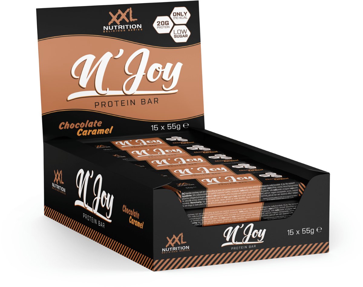 Goedkoopste XXL Nutrition - N'Joy Protein Bar - 20 Gram Eiwit - Eiwitrepen & -snacks, Proteine Repen - Smeuďge Eiwit Reep én Hoog in Eiwit - Diverse Smaken - Chocolade Caramel - 15 Pack