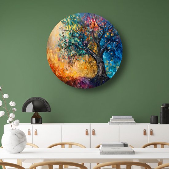 Bol mural arbre - Décoration murale nature ronde - Tableau rond Feuilles - Décoration murale classique - Cercle mural - Décoration murale cercle mural forex 60x60 cm
