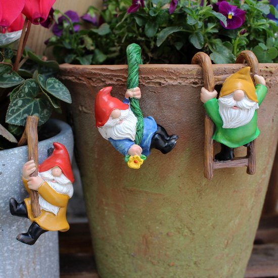 Pendentifs pour Gnomes grimpants 3 pièces, Perfect pour les Pots de fleurs , Décoration de Jardin et de balcon