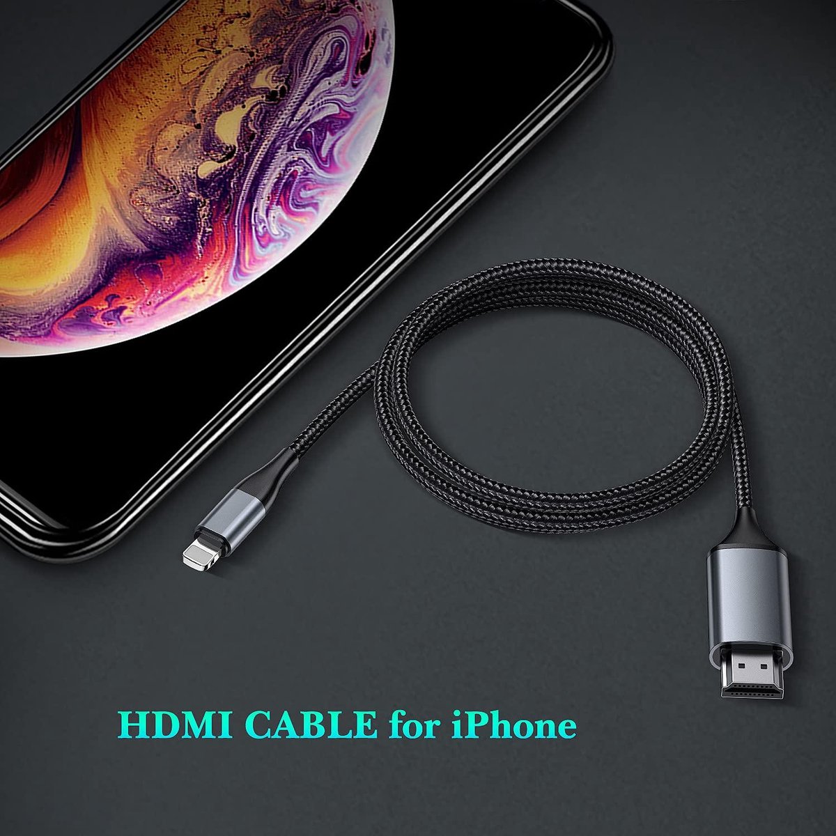 JUCONU HDMI-kabel voor iPhone, 1080P HDTV HDMI-adapterkabel, synchronisatiebeeldscherm-converter voor iPhone/i-Pad naar HDTV/projector/monitor (2 m, grijs