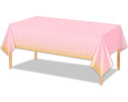 LUQ - Luxe Tafelkleed Roze Goud Stippen Verjaardag Versiering Tafelloper Plastic Tafelzeil Feest Tafellaken Xl Formaat