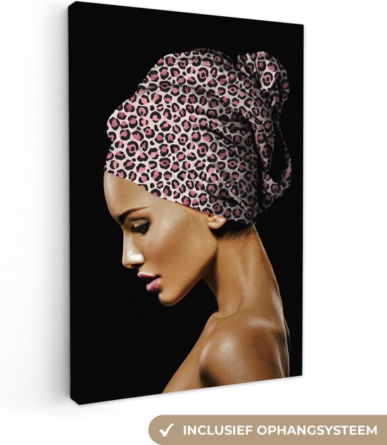 Peintures sur Toile - Femme - Imprimé Tigre - Rose - 60x90 cm - Décoration murale