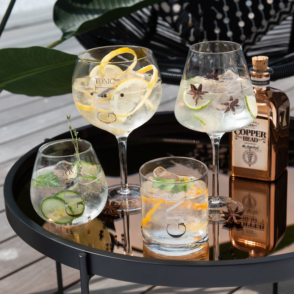J-Line glas Hoog Gin - transparant/zilver - giftbox - 4 stuks