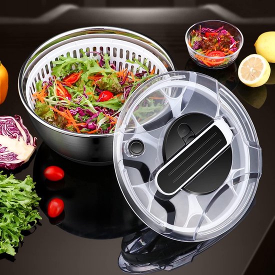 LEBENLANG Salad dryer Salad centrifuge groot 4,5 l – slacentrifuge met innovatief drukmechanisme | slacentrifuge met deksel paddenstoelcentrifuge droogcentrifuge | Salad Dryer slacentrifuge Salad Spinner