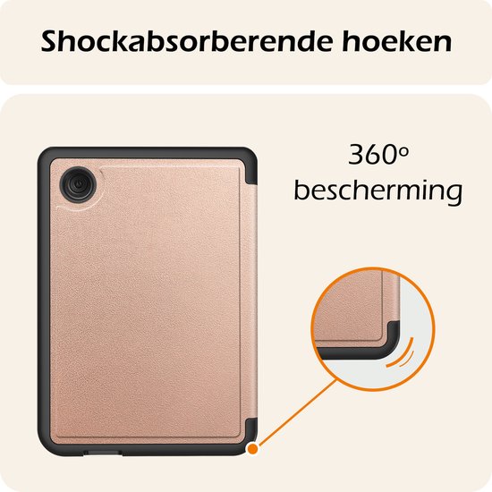 Hoesje Geschikt voor Kobo Clara Colour Hoes Book Case Trifold - Hoes Geschikt voor Kobo Clara Colour Hoesje Book Cover - Rosé Goud van Hoesje  — afbeelding 5