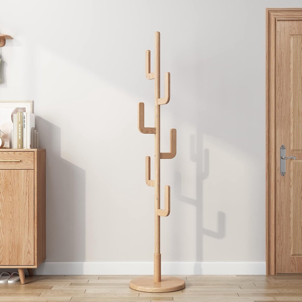 Relaxdays kapstok bamboe, staande garderobe met 12 haken, HBD: 179,5 x 50 x 50 cm, in boomvorm, natuur