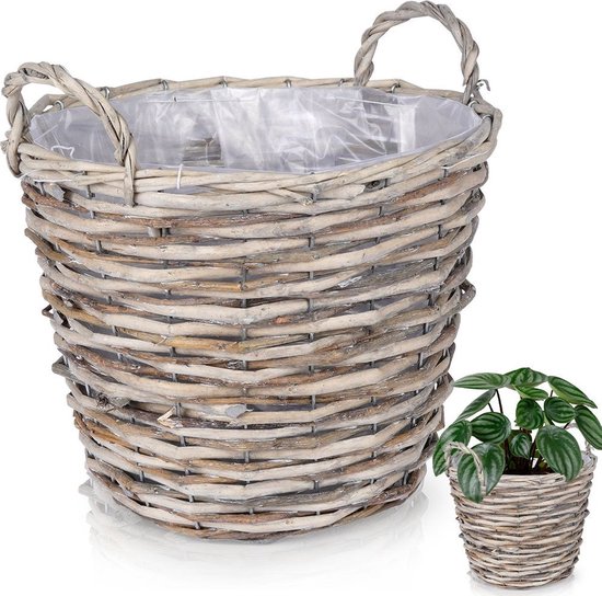 Decorasian Seegras bloempot – gevlochten bloempot – plantenmand met folie-inzet in Boho-stijl – natuur – set 25cm 20cm 16cm