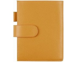 Lederen cover voor A6 notitieboek - geschikt voor Hobonichi Couin Stalogy en Midori MD Planner - met pennenlus kaartsleuven en achtervak - kiezel mosterd kleur Planner