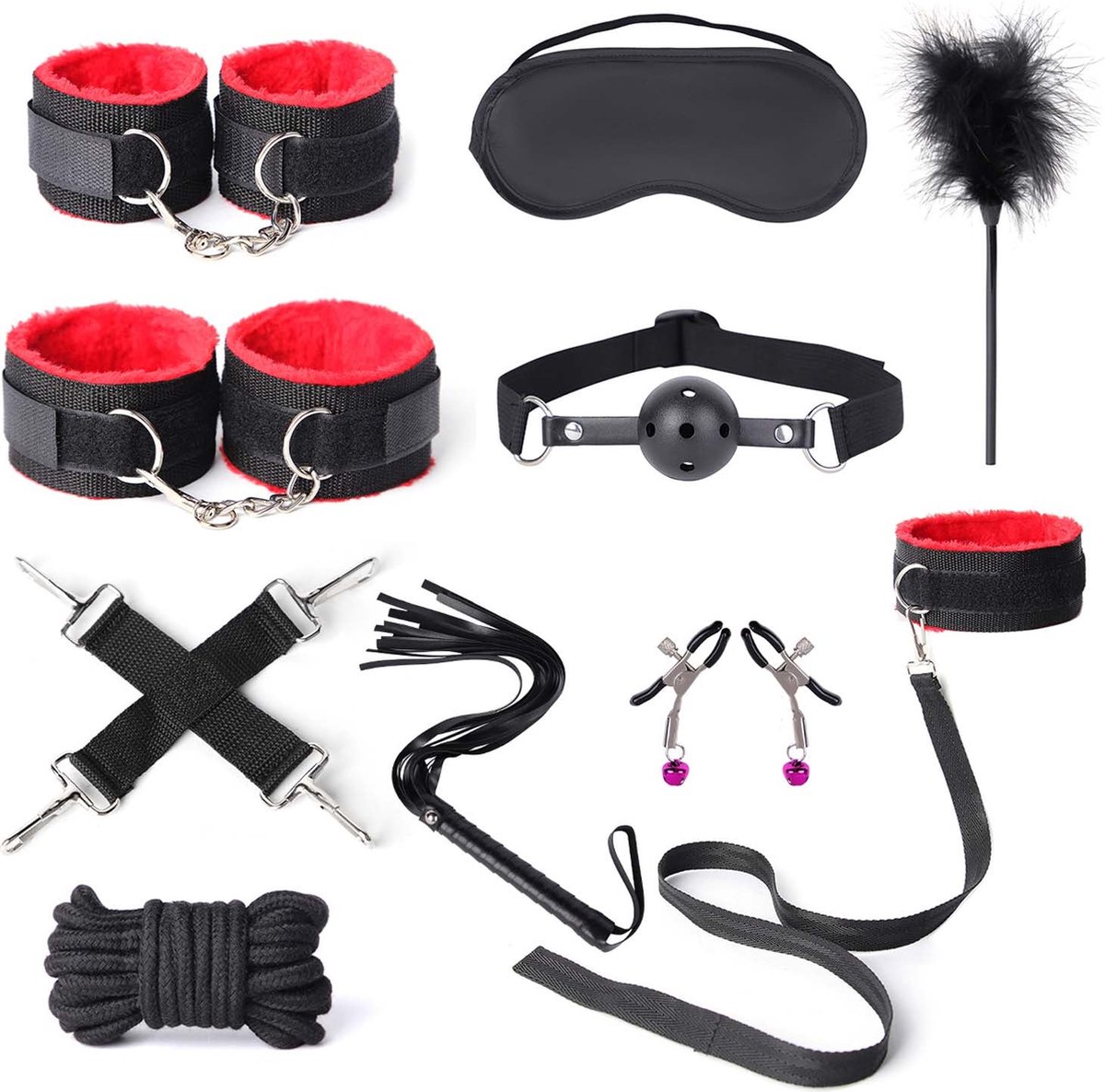 Goedkoopste Fixxx - BDSM Set - ListenTight - 11 delen - Zwart/Rood
