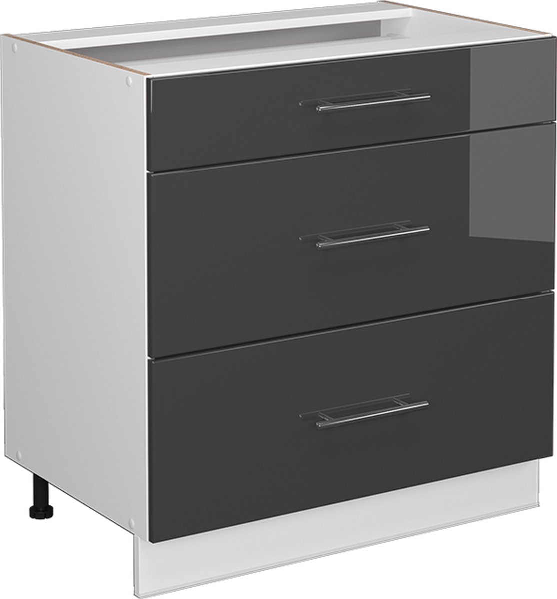 Vicco Fame-Line Keukenonderkast – 80 cm met 3 laden, WB Marmer Antraciet Hoogglans