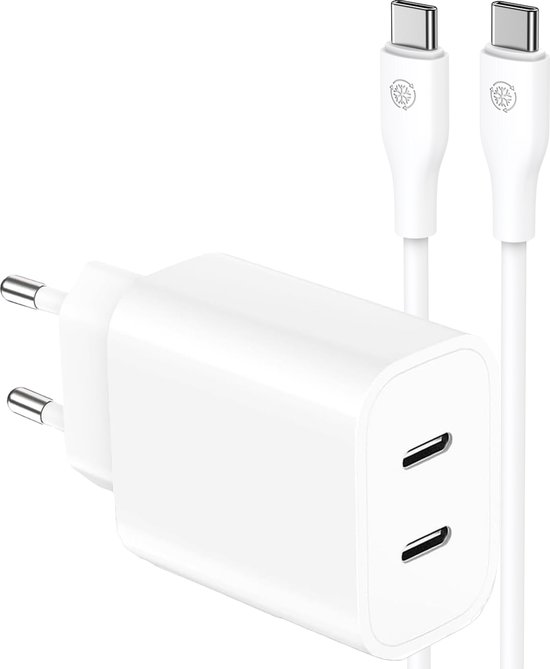 40 W USB C-oplader, snellader (2 laders 2 kabels type C), Acezeek voeding, USB C-oplader, meervoudig met oplaadkabel USB C, 4-poorts snellader voor iPhone 15-serie, Galaxy, iPad Pro (wit