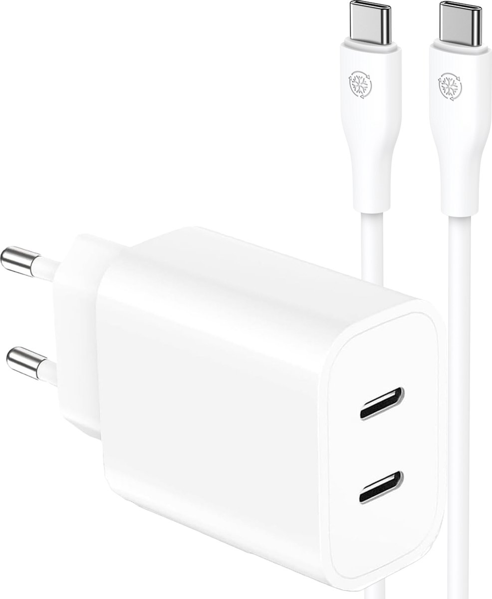 40W USB C Adapter met USB-C naar USB-C Kabel - 2 Poorten - Snellader geschikt voor iPhone 15 Oplader - 1 Meter