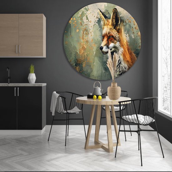 Vos muurdecoratie rond - Dieren wandschaal - Muurdecoratie rond Verfspatten - Modern schilderij - Schilderij - Schilderijen & posters muurcirkel forex 60x60 cm
