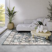 Flycarpets Elle Décoration - Imagination - Tapis Vintage à Poils Ras - Saveh - Blauw / Crème - 80x150 cm