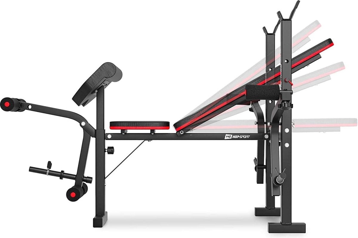 Hop-Sport Fitnessbank HS-1055 Met Curlpult, Vlinder & Beencurler + Halterset