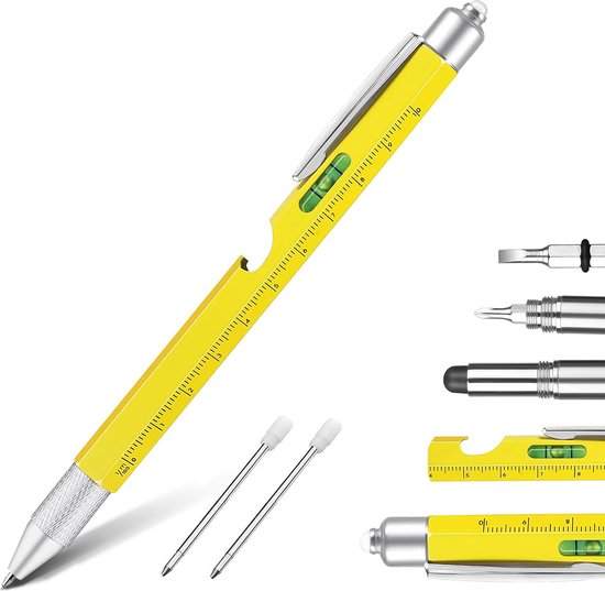 Stylo multifonction YONO - Règle - Niveau à bulle - Tournevis - Lampe de poche - Ouvre - Stylet - 9 en 1
