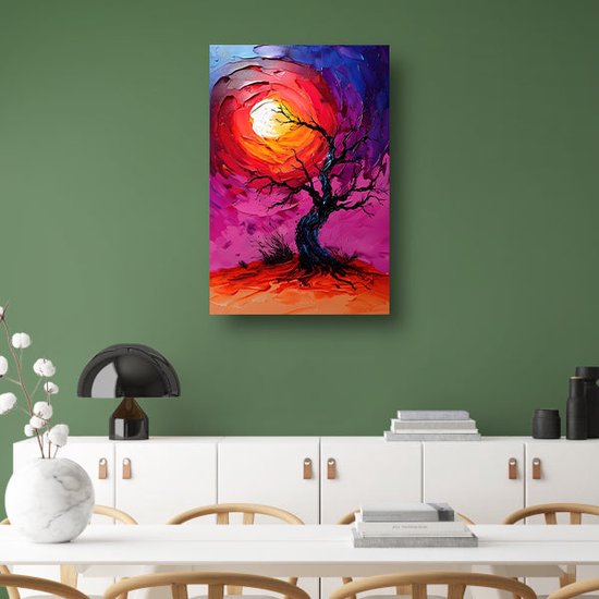 Tableau arbre - Décoration murale nature - Peinture sur toile Soleil - Tableaux modernes - Toile - Décoration murale salon toile 60x90 cm
