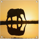 Tuinposters Silhouet van een olifant bij zonsondergang - 50x50 cm - Tuindoek - Buitenposter
