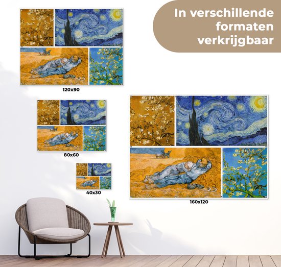 Décoration murale extérieur Van Gogh - Collage - Art - 160x120 cm - Toile jardin - Affiche extérieure