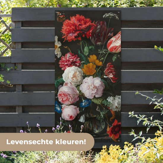 Décoration murale extérieur Nature morte aux fleurs dans un vase en verre - Peinture de Jan Davidsz. de Heem - 80x160 cm