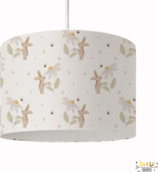 Lampe suspendue lapins et fleurs - jolie lampe suspendue - ressort - lampes - 30x30x24 cm - chambre d'enfant et de bébé - plastique - blanc - sans source de lumière