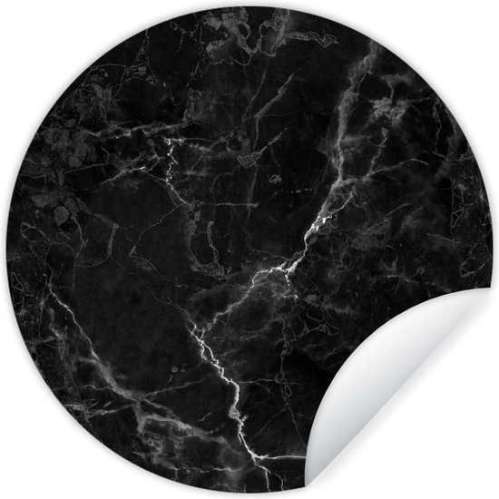 WallCircle - Stickers muraux - Cercle de papier peint - Marbre - Zwart - Wit - Texture - Aspect marbre - 120x120 cm - Cercle mural - Autocollant - Sticker papier peint rond XXL