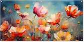 Tuinposter bloemen - Tuindecoratie abstracte kunst - 160x80 cm - Kleurrijke poster voor in de tuin - Buiten decoratie - Schutting tuinschilderij - Tuindoek muurdecoratie - Wanddecoratie balkondoek