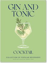 Tuinposter 120x160 cm - Gin Tonic - Groen - Cocktail - Vintage - Tuindecoratie voor buiten - Schutting decoratie - Tuin - Beach bar accessoires - Tuindoek - Buitenposter