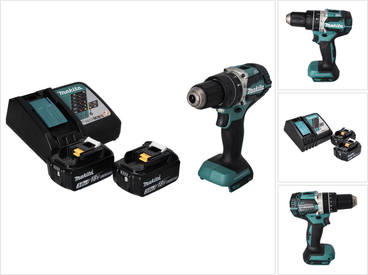 Makita DHP 484 RF accu klopboormachine 18 V 54 Nm borstelloos + 2x accu 3.0 Ah + lader