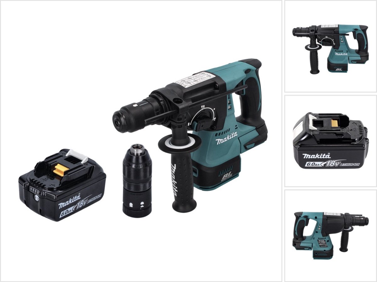 Makita DHR 243 G1 accu-boorhamer 18 V SDS plus Brushless + 1x accu 6,0 Ah - zonder oplader