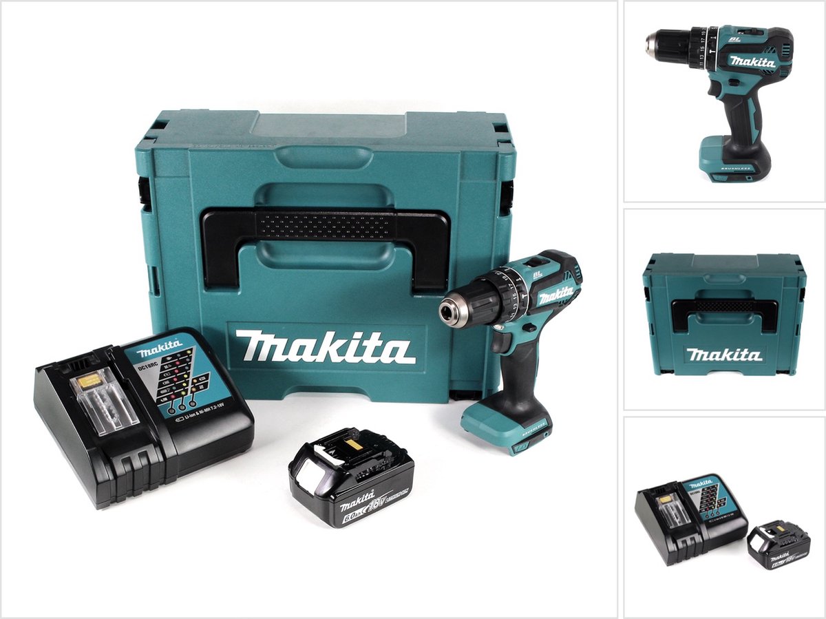 Makita DHP 485 RG1J accu-klopboormachine 18 V 50 Nm + 1x accu 6,0 Ah + snellader + Makpac