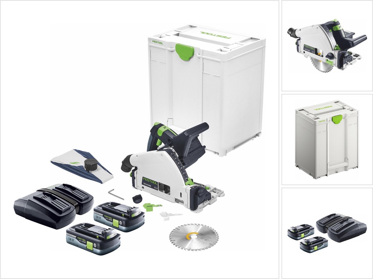 Festool TSC 55 KEB-Basic accu invalcirkelzaag 18 V 36 V ( 2x 18 V ) 160 mm borstelloos + 2x accu 4.0 Ah + dubbele lader + Systainer