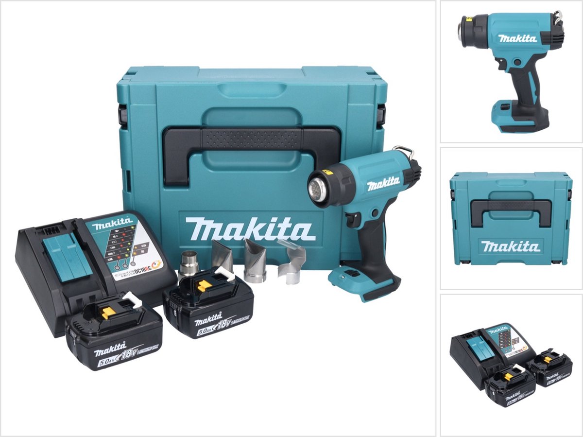 Makita DHG 181 RTJ accu-heteluchtpistool 18 V 150 - 550 °C + 2x accu 5,0 Ah + oplader + Makpac