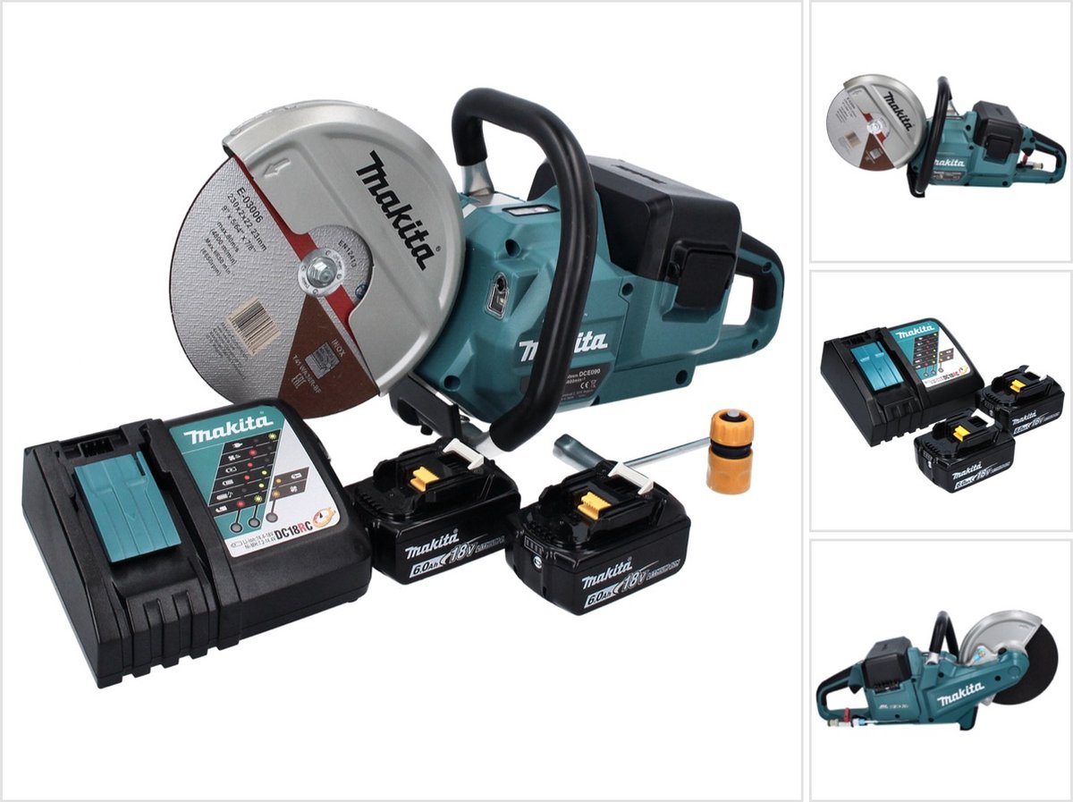 Makita DCE 090 RG2X1 accu-doorslijpmachine 36 V (2x 18 V) 230 mm borstelloos + 2x accu 6,0 Ah + oplader