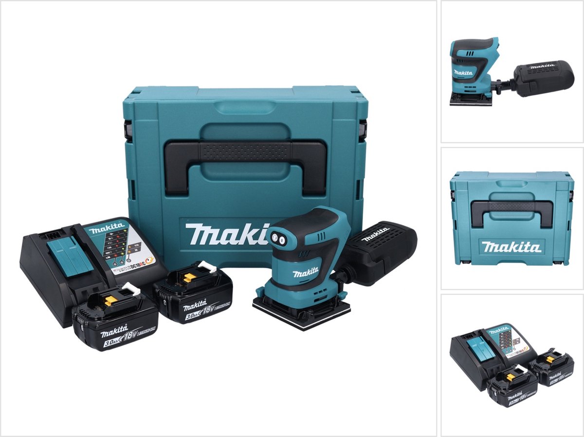 Makita DBO 481 RFJ accu vlakschuurmachine 18 V 112 x 102 mm + 2x accu 3.0 Ah + lader + Makpac