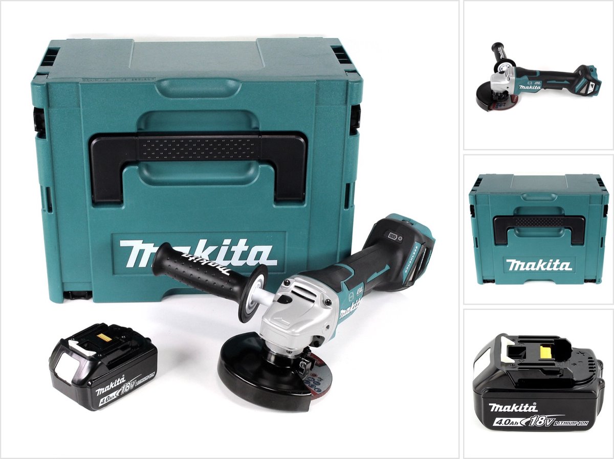 Makita DGA 517 M1J Snoerloze haakse slijper 18 V 125 mm borstelloos + 1x oplaadbare accu 4.0 Ah + Makpac zonder lader
