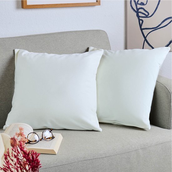Blumtal Set de 2 Taies d'oreiller - Velours - 50 x 50 cm - Off White - Fermeture éclair cachée - Housse de coussin pour coussins décoratifs