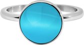 Quiges Stapelring Dames - Vulring - RVS Zilverkleurig met Lichtblauwe Cateye - Maat 21 - Hoogte 2mm
