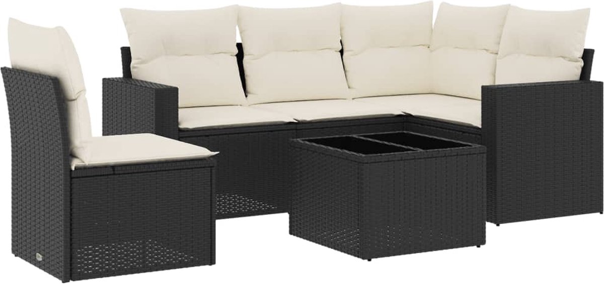 vidaXL 6-delige - Loungeset - met - kussens - poly - rattan - zwart