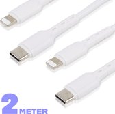 Câble de charge iPhone Lightning - 2 mètres - 12 / 12 PRO / 12 PRO MAX / 11 / 11 PRO (MAX) / XS / XR / X / iPhone 8 / 8 Plus/ iPhone SE / 6 / 5 / 5SE - qualité premium - Recharge câble - PACK DE 2
