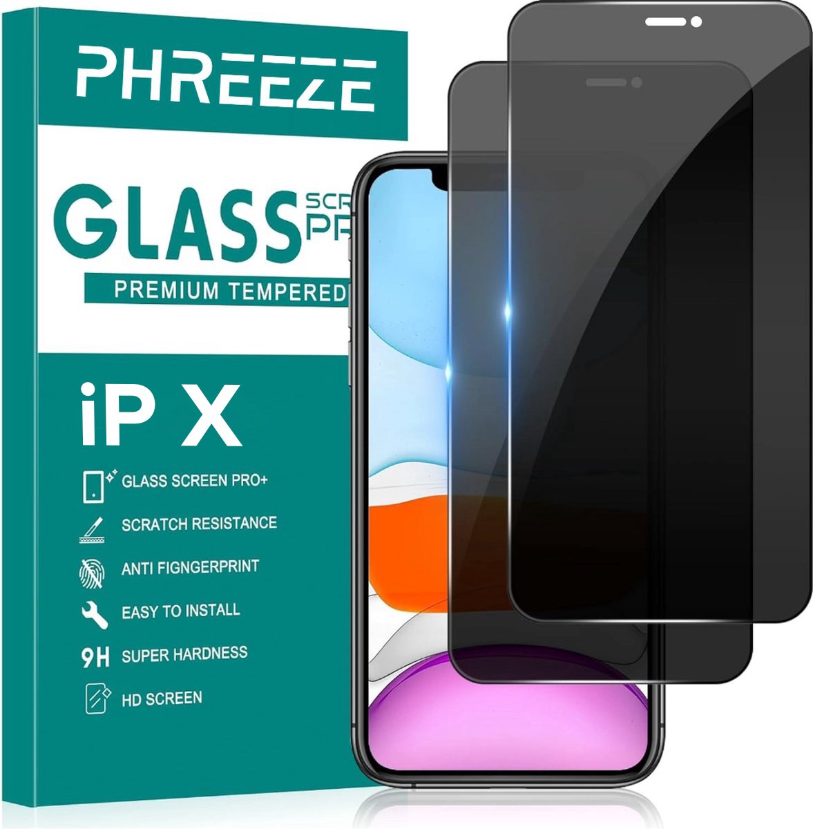 2x Privacy Screenprotector - Geschikt voor iPhone X -Screen Protector - Plakgarantie