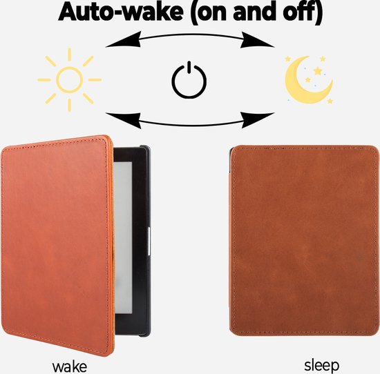 Lunso Geschikt voor Kobo Aura Edition 2 hoes (6 inch) - Leren sleepcover - Cognac van Lunso — afbeelding 4