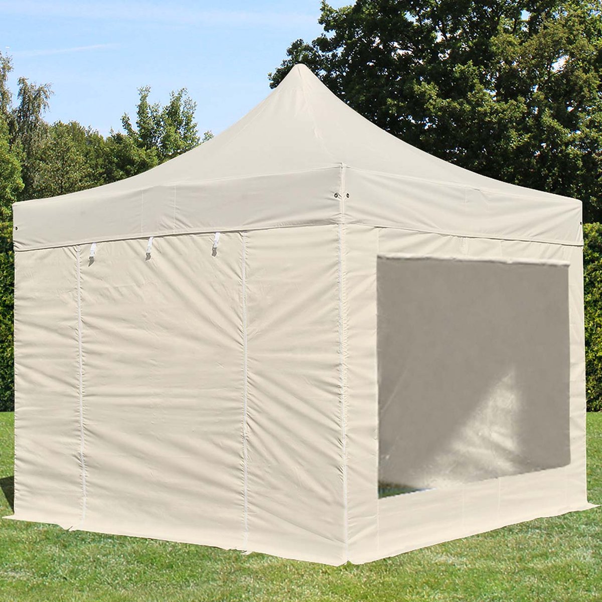 TOOLPORT 3x3 m Easy Up partytent Vouwpaviljoen PREMIUM staal 40mm met zijwanden (panorama) crème