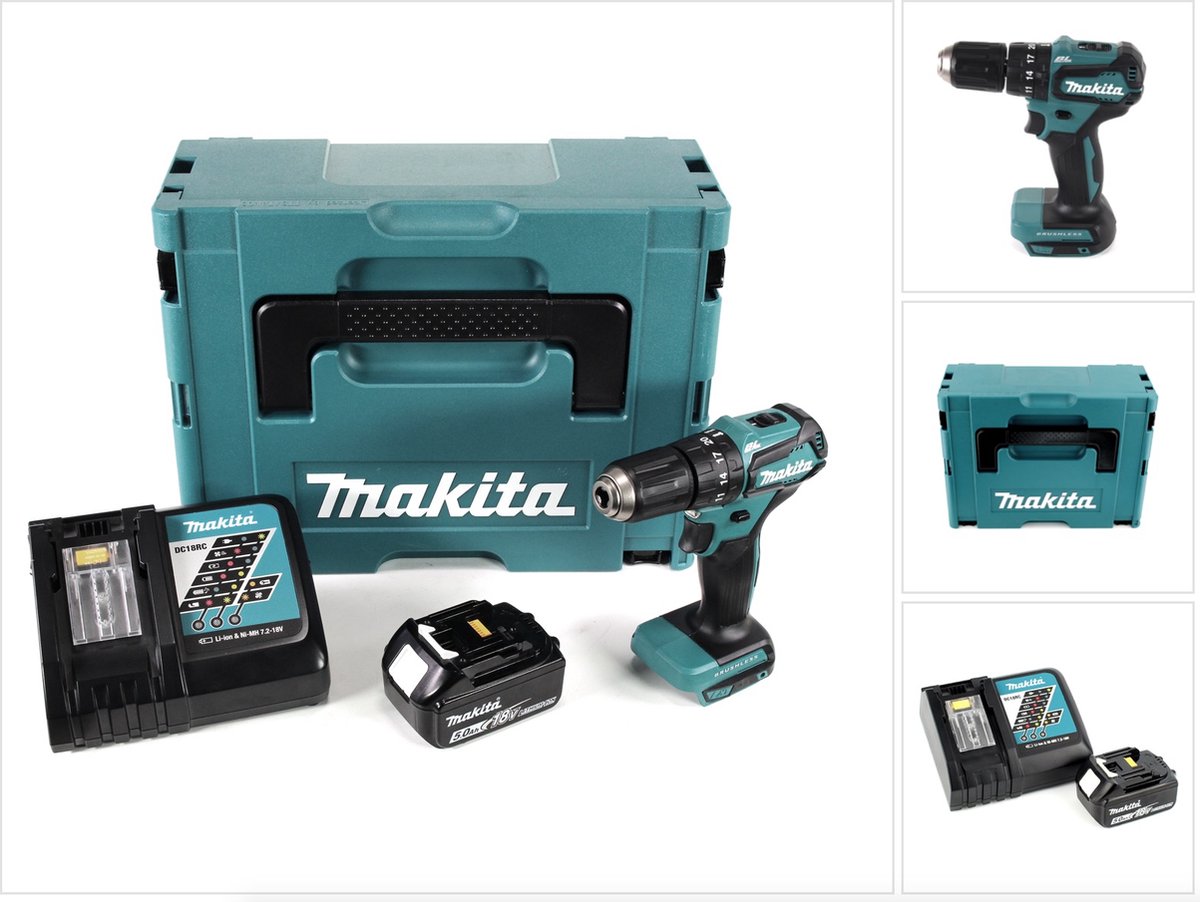 Makita DHP 483 RT1J accu klopboormachine 18 V 40 Nm in Makpac + 1x 5,0 Ah accu + oplader