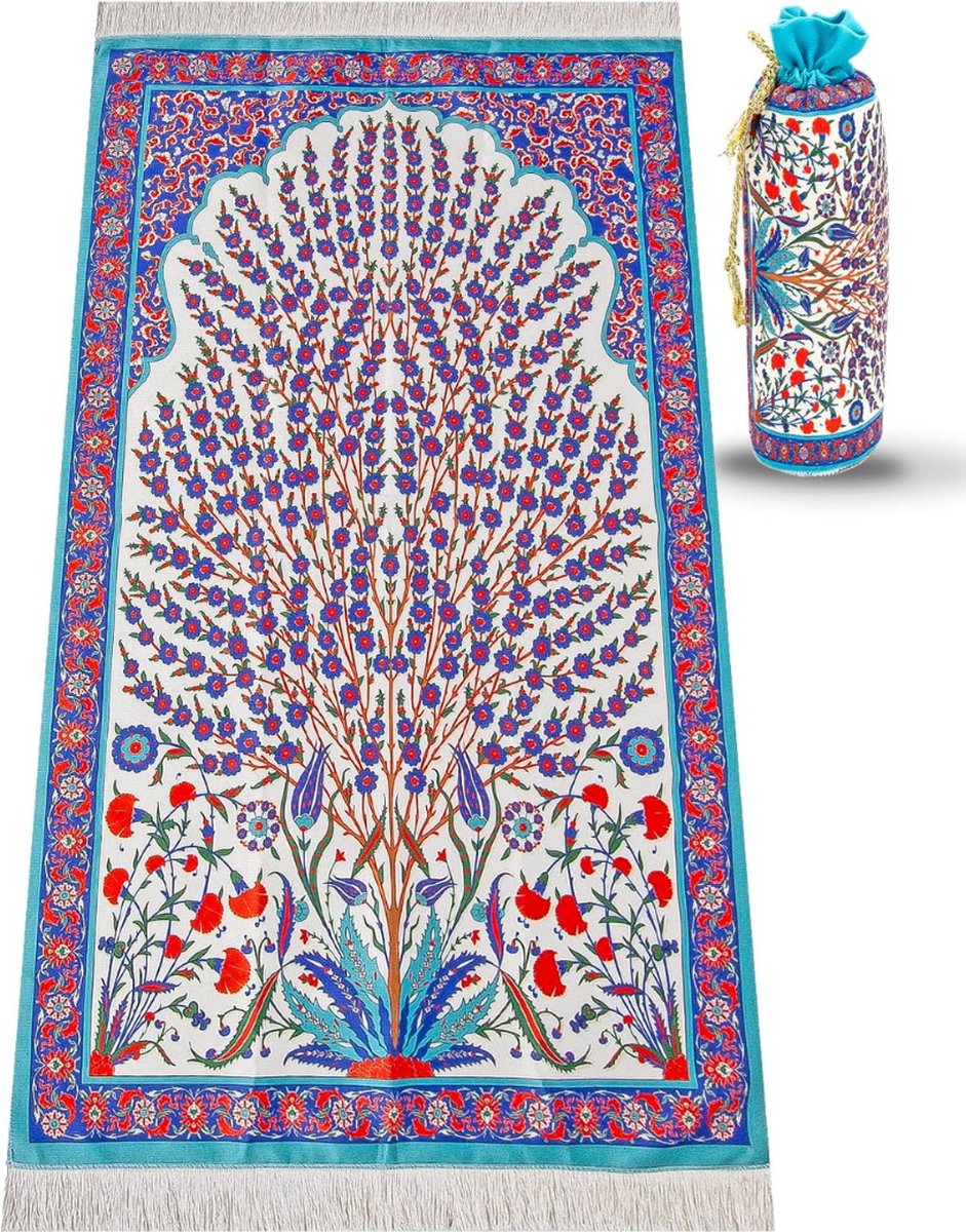 Gebedskleed Islam - Spirituele Pracht: Zijdeachtig Moslim Gebedskleed met Elegant Design | Draagbare Islamitische Gebedsmat | Perfect Ramadan en Eid Geschenk | Gebedstapijt Mat met Handige Reistas in Rood