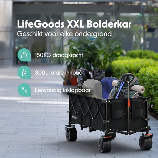 LifeGoods Bolderkar - XXL - Opvouwbaar - 300L - 150KG Draagkracht - Zwart van LifeGoods — afbeelding 2