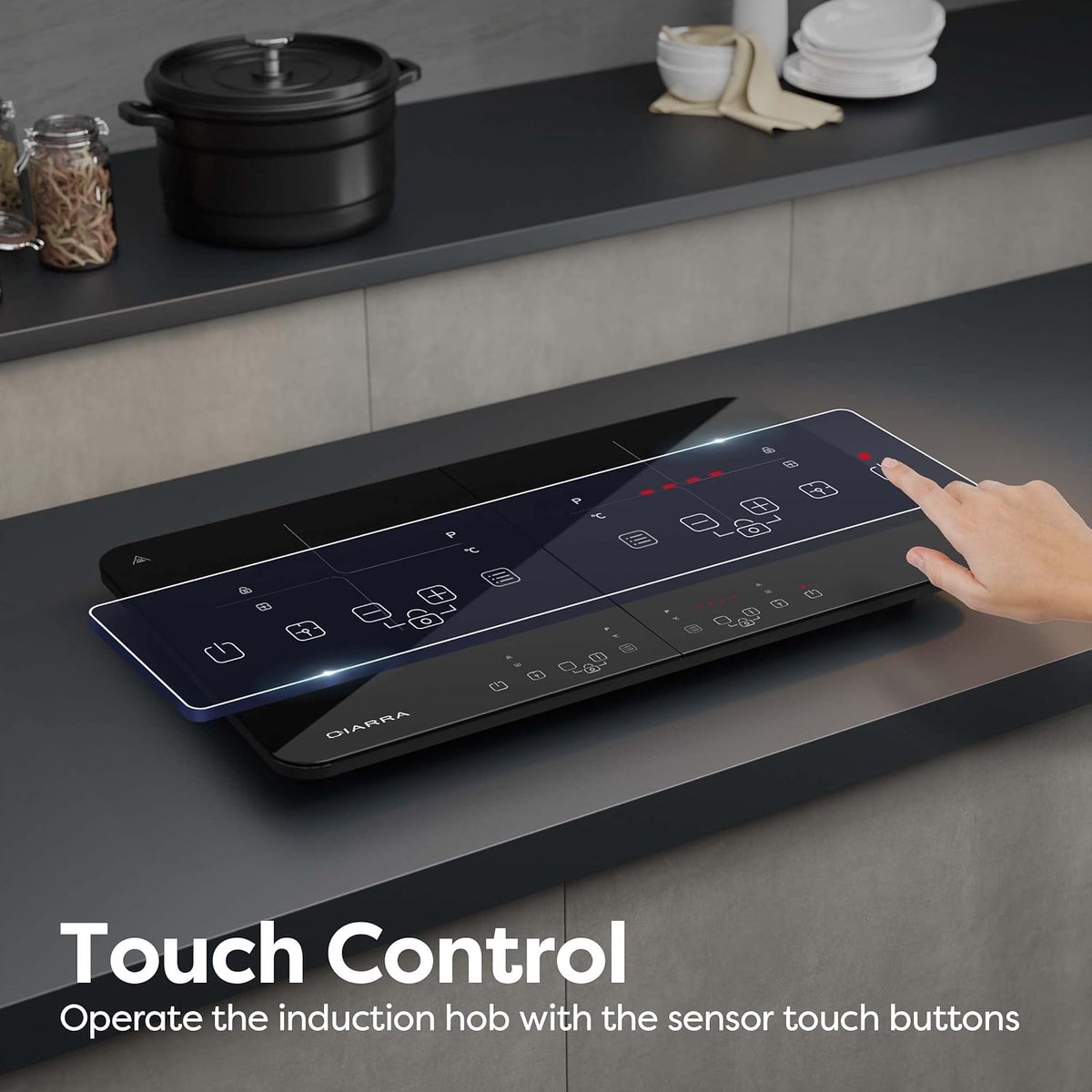 Navaris dubbele inductiekookplaat 3500 W - 2 kookzones met timer en automatisch panherkenning - 2 pits inductie kookplaat - Met touch display - Zwart