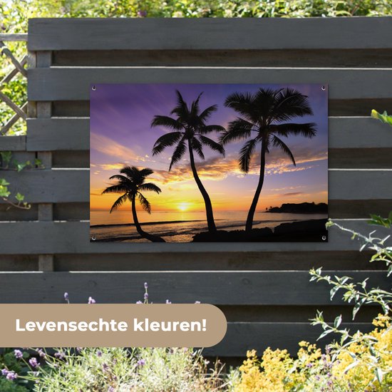 Affiche de jardin - Toile de jardin - Posters de jardin extérieur - Plage - Coucher de soleil - Palmiers - Tropical - 120x80 cm - Jardin