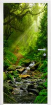 Deursticker Jungle - Water - Bladeren - Zon - Natuur - 85x205 cm - Deurposter